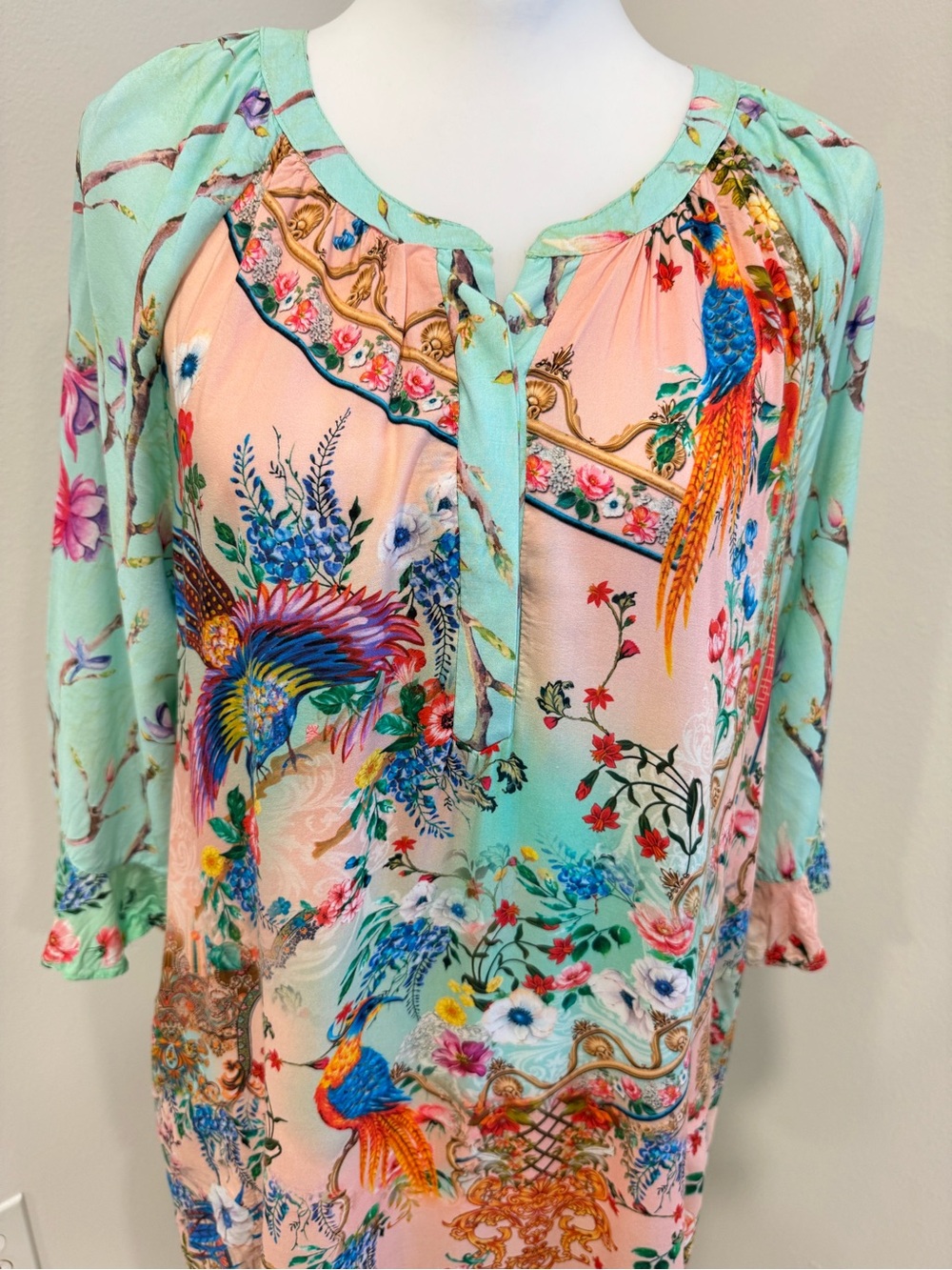 Lulalife Floral Whimsical Boho Artsy Midi Tunic Dress L - Picture 4 of 8